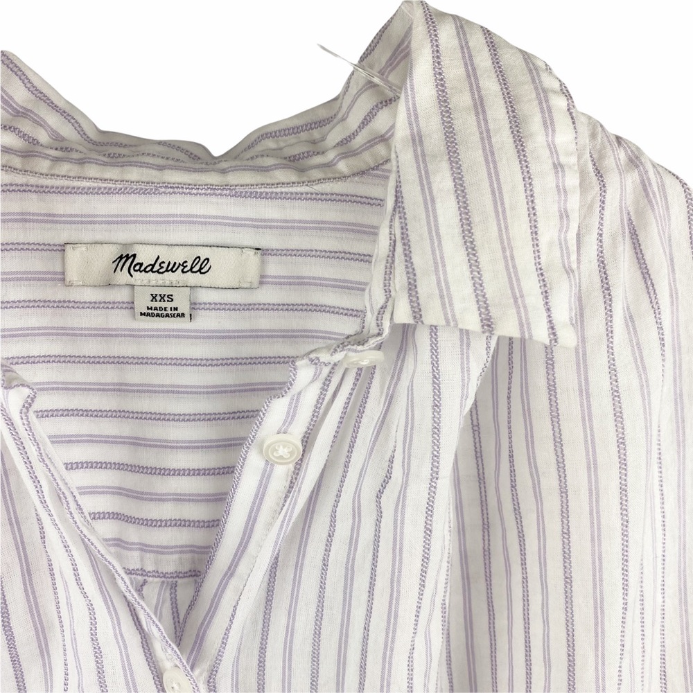 MADEWELL Central Stripe Button Down Oversized Shirt Cap Sleeve XXS - Picture 6 of 8